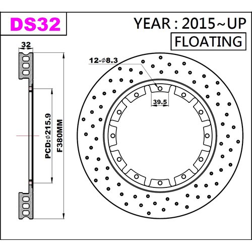 K-Sport front brake disc set DS32 380x32mm drilled - gen. 2015+