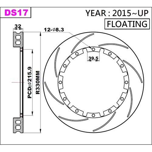 K-Sport rear brake disc set DS17 330x32mm slotted - gen. 2015+